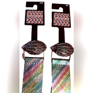 Kurt Geiger London NWT Stunning Metallic Rainbow Colored Leather Marcasite Belt